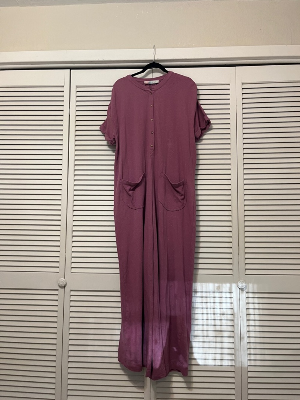 Free People Beach Dusty Mauve Button-Front Short Sleeve Jumpsuit